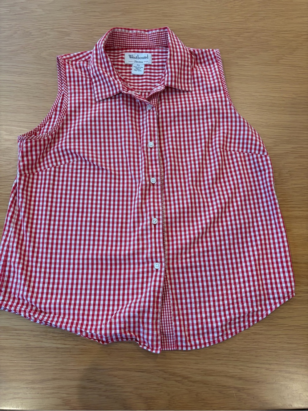Westbound Red and White Gingham Sleeveless Button-Down Shirt